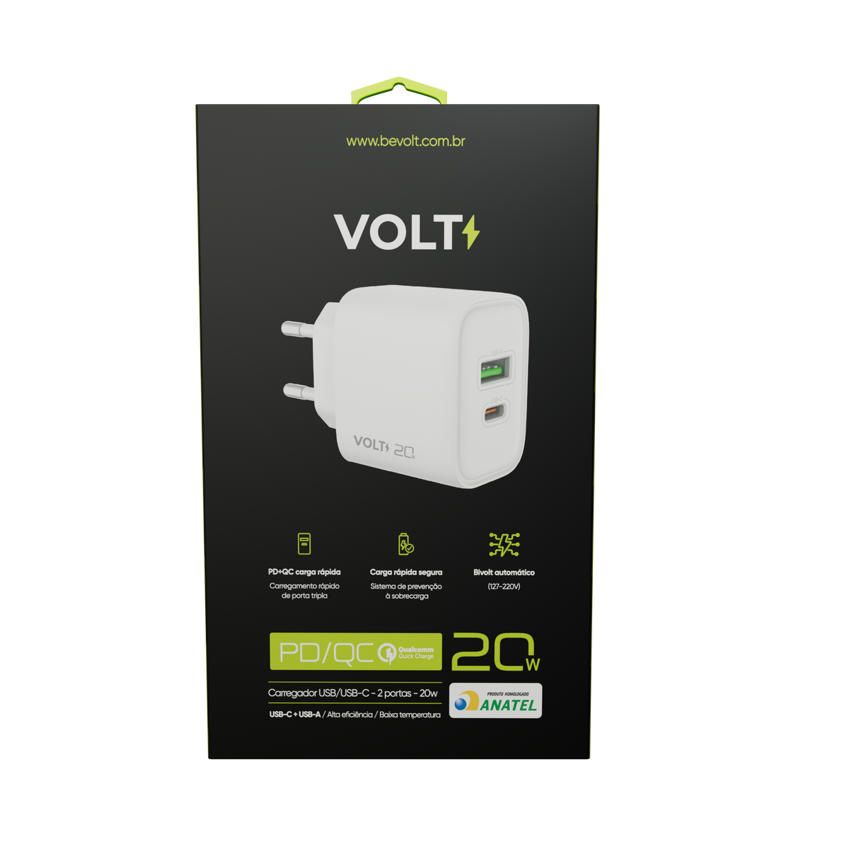 CARREGADOR DE PAREDE VOLT 20W COM DUAS PORTAS