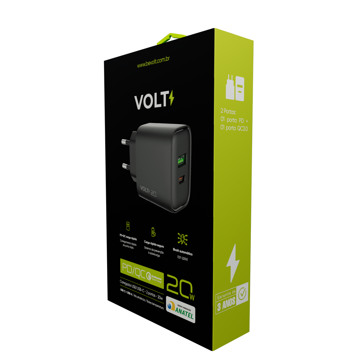 CARREGADOR DE PAREDE VOLT 20W COM DUAS PORTAS