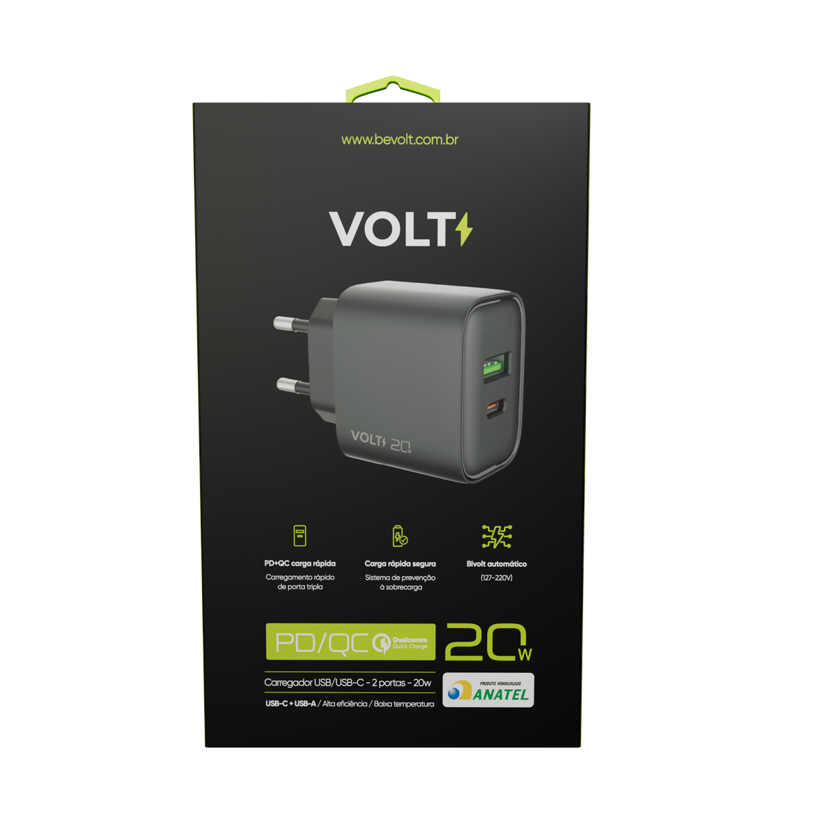 CARREGADOR DE PAREDE VOLT 20W COM DUAS PORTAS