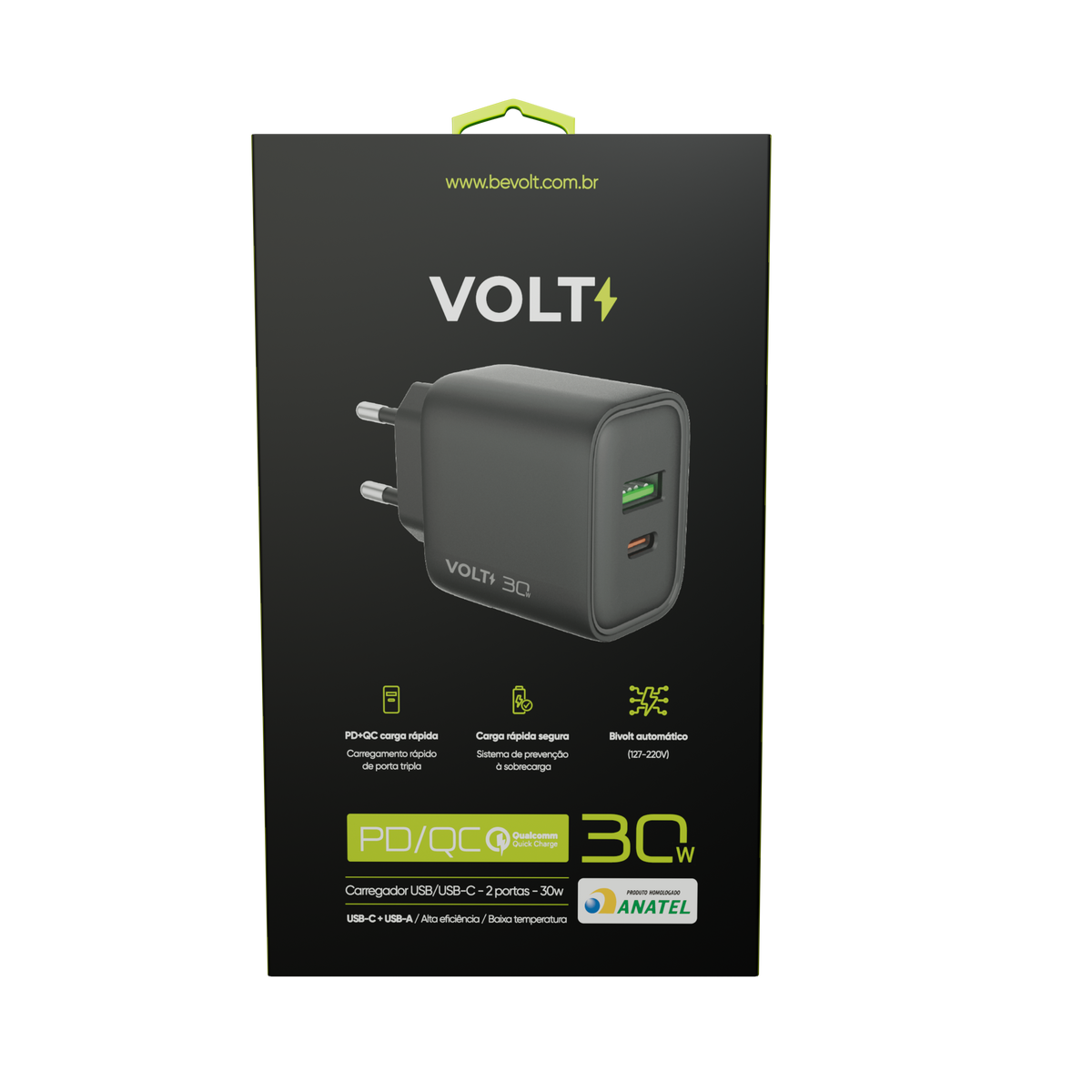 CARREGADOR DE PAREDE VOLT 30W COM DUAS PORTAS