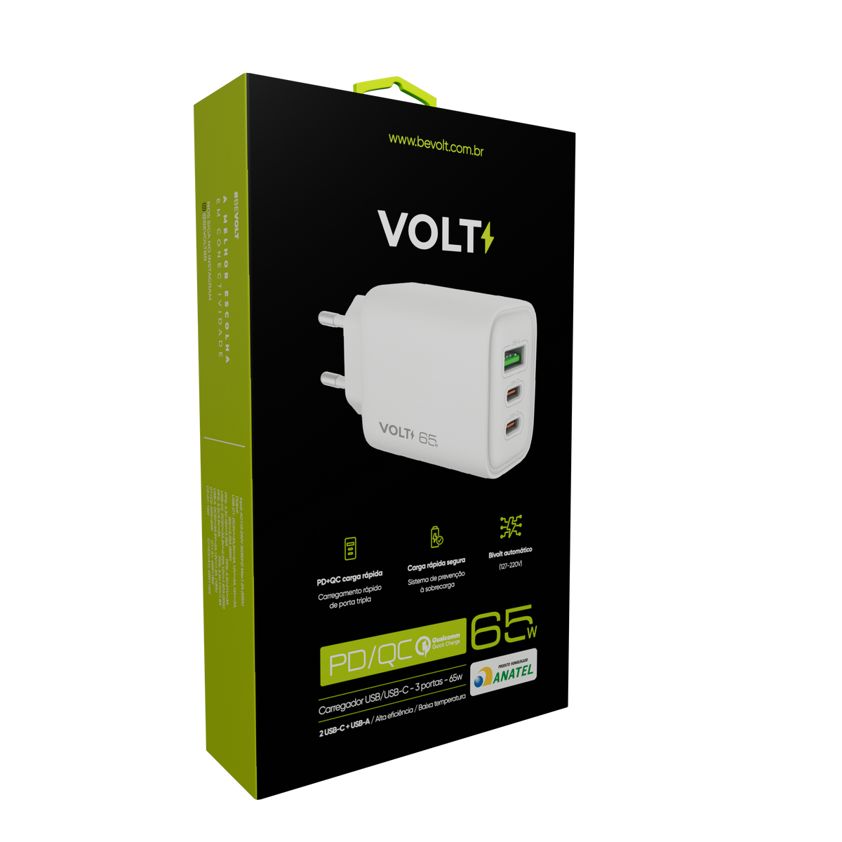 CARREGADOR DE PAREDE VOLT 65W  COM TRÊS PORTAS