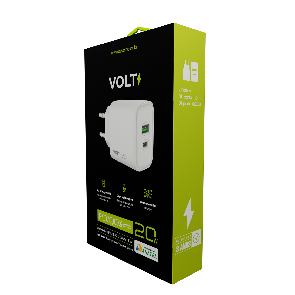 CARREGADOR DE PAREDE VOLT 20W COM DUAS PORTAS