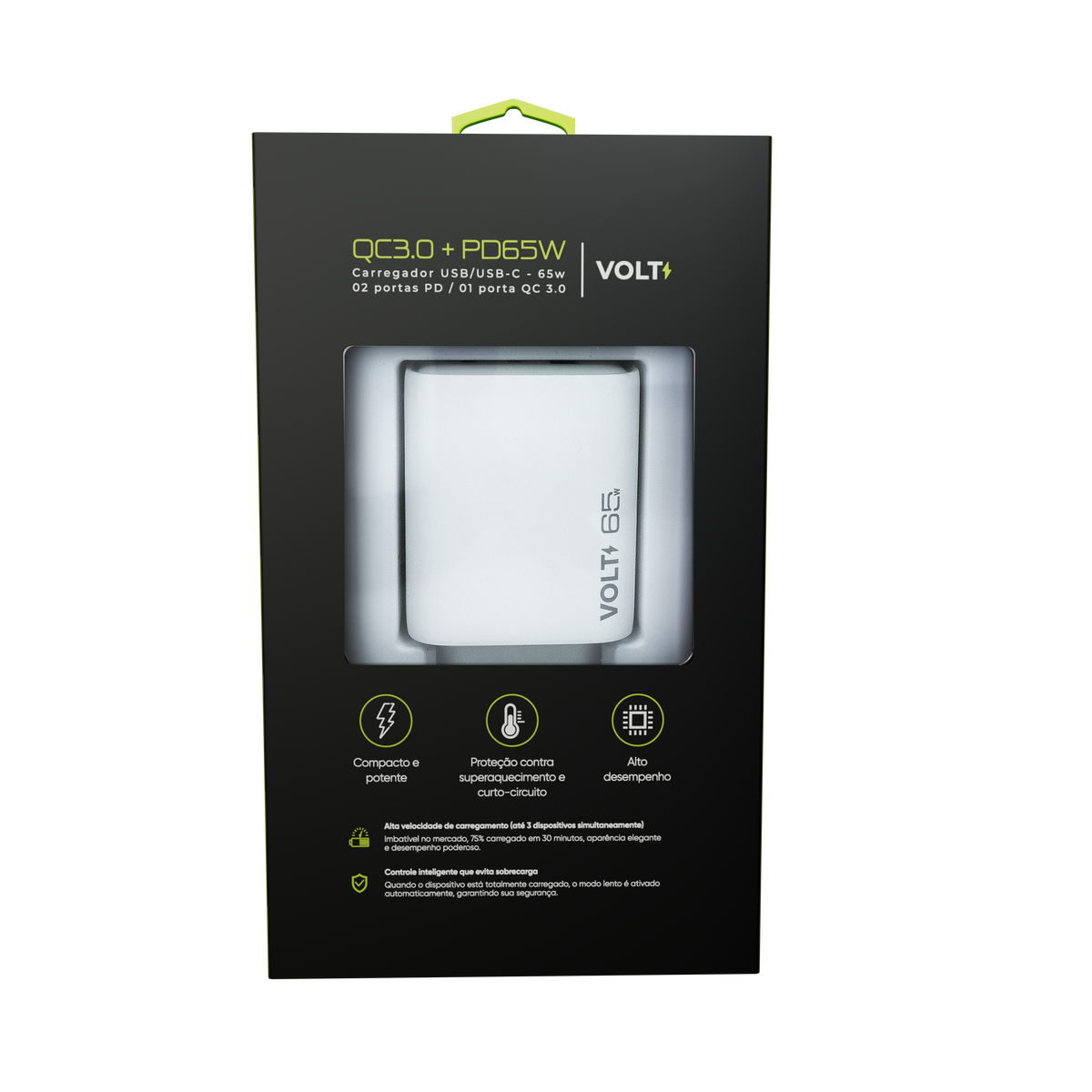 CARREGADOR DE PAREDE VOLT 65W  COM TRÊS PORTAS