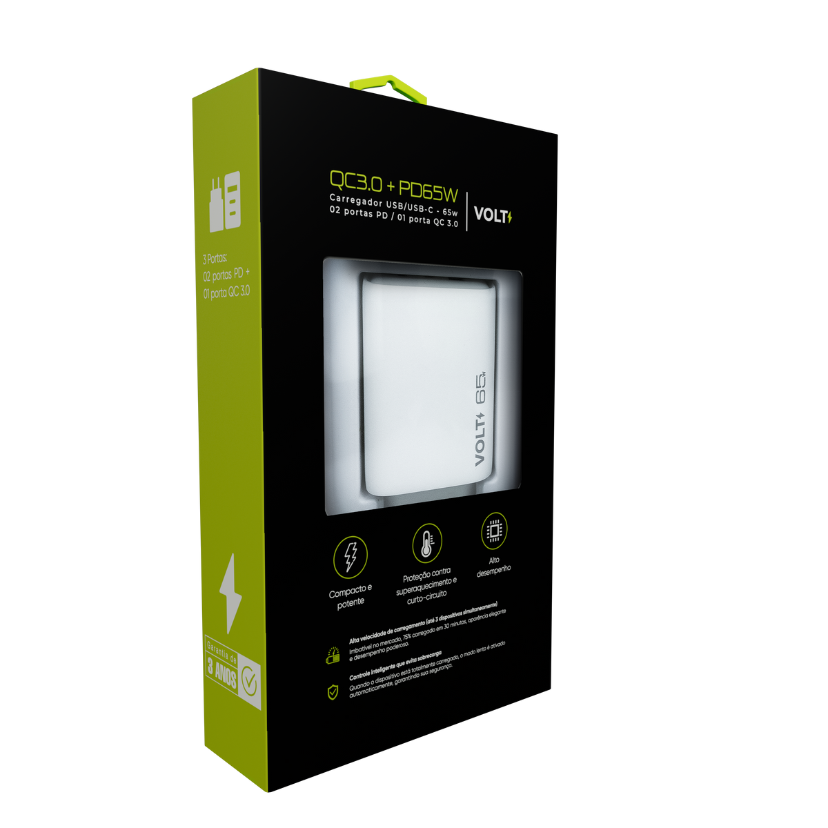 CARREGADOR DE PAREDE VOLT 65W  COM TRÊS PORTAS