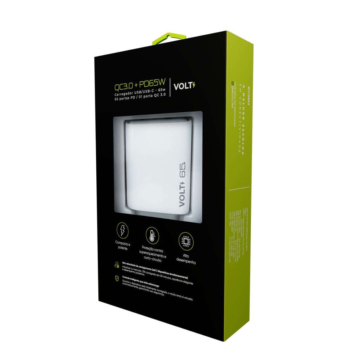 CARREGADOR DE PAREDE VOLT 65W  COM TRÊS PORTAS